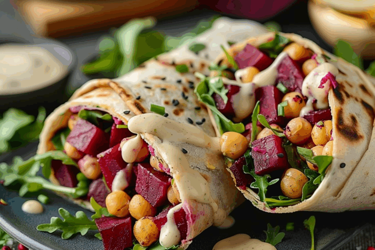 Roasted Beet & Chickpea Wraps with Tahini-Lemon Sauce