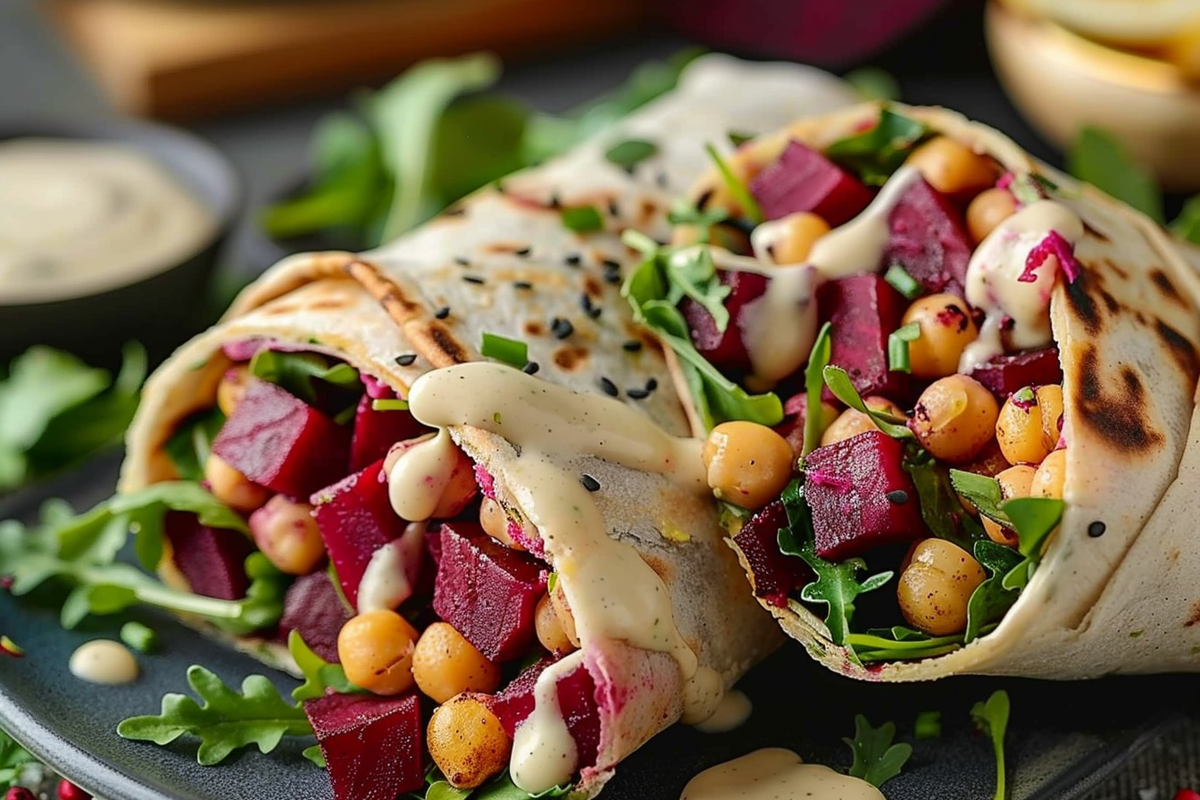 Roasted Beet & Chickpea Wraps with Tahini-Lemon Sauce
