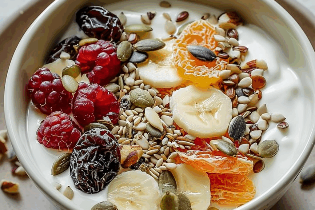 Greek Yogurt Bowl with Dried Fruits and Seeds