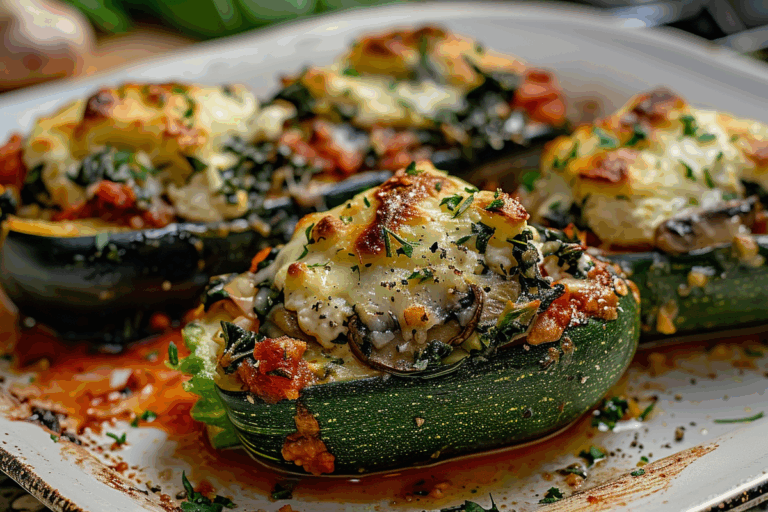 Spinach Mushroom and Ricotta Stuffed Zucchini