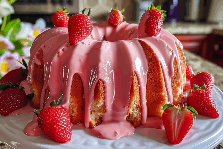 Strawberry Cream Cheese Pound Cake with Pink Glaze