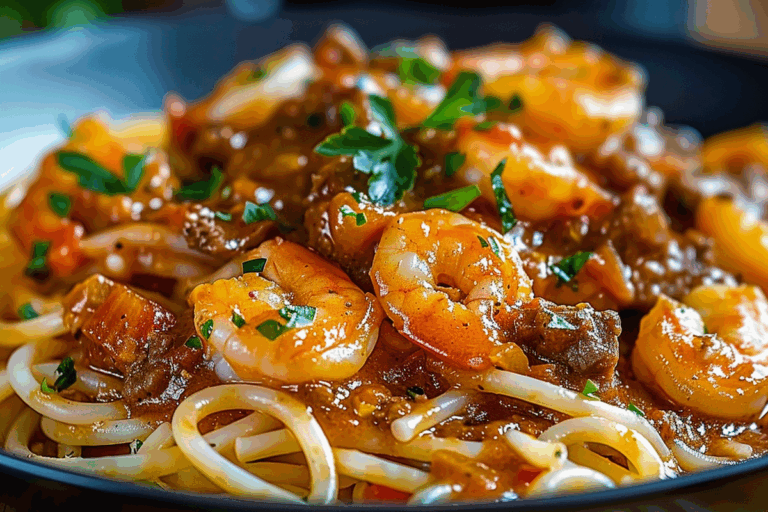 Creamy Beef and Shrimp Spaghetti in Cajun Sauce