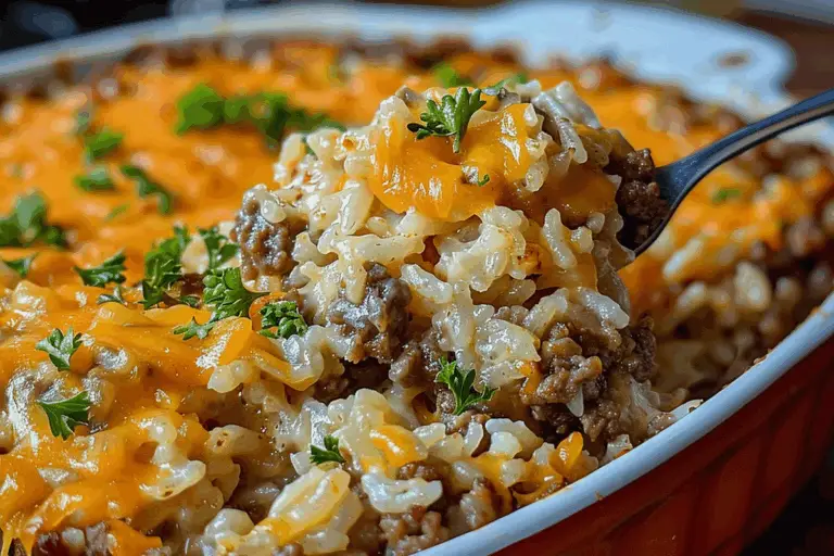 Cheesy Ground Beef Rice Casserole