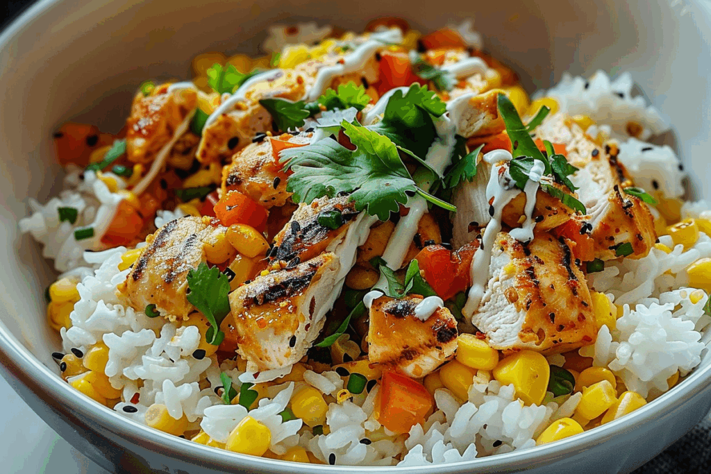Street Corn Chicken Rice Bowl