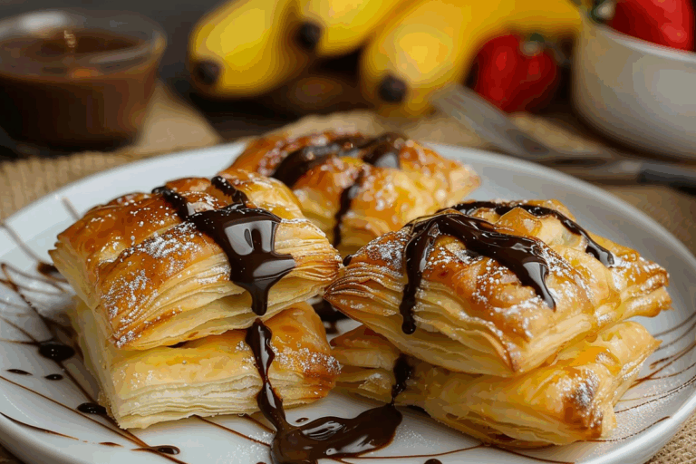 Banana Cheese Puff Pastry with Dark Chocolate Dip