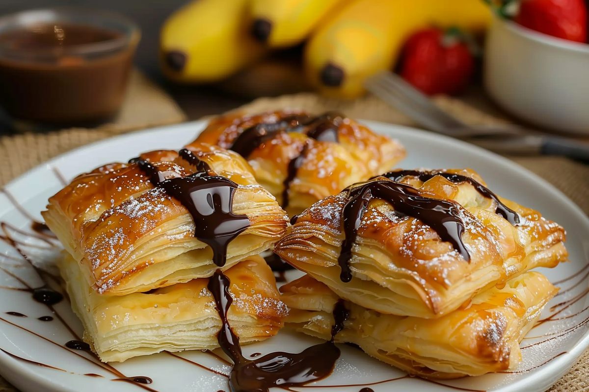 Banana Cheese Puff Pastry with Dark Chocolate Dip