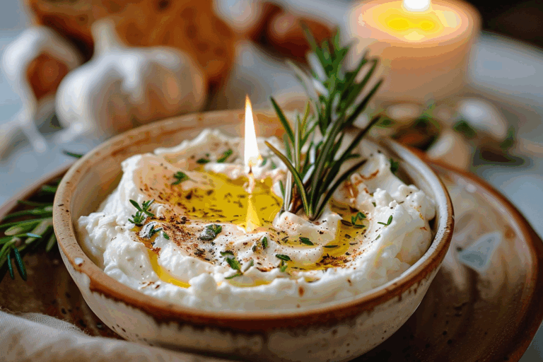Garlic Herb Butter Candle Over Whipped Ricotta