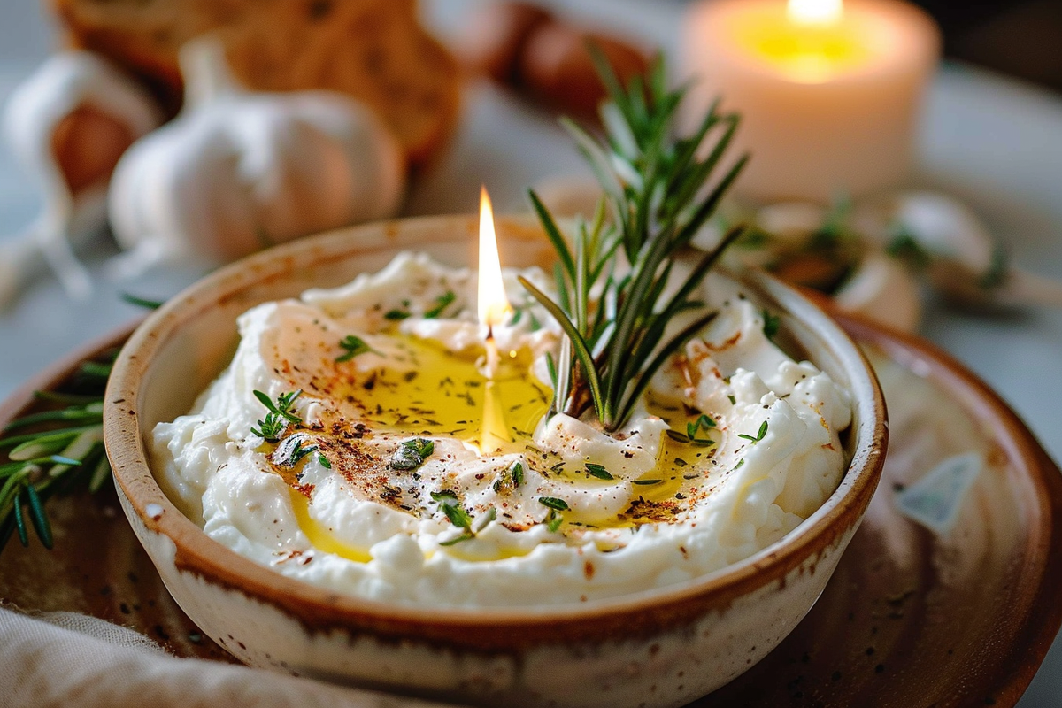 Garlic Herb Butter Candle Over Whipped Ricotta