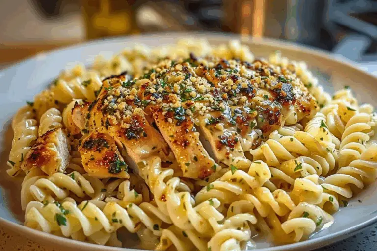 Creamy Garlic Parmesan Chicken with Cheesy Twisted Pasta