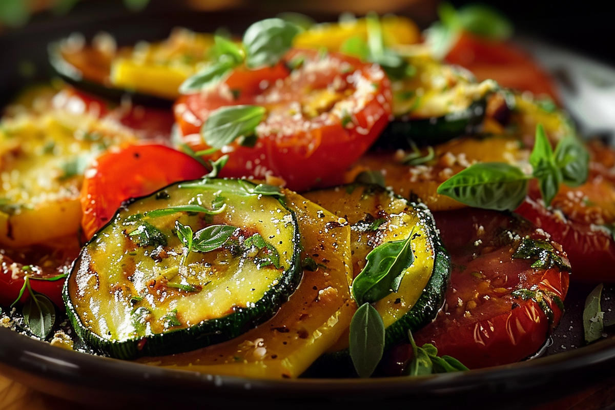 Crispy Roasted Zucchini Squash & Tomato