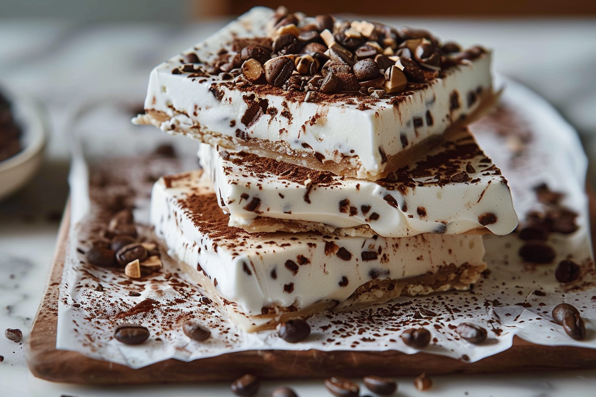 Icy Tiramisu Yogurt Bark with Espresso Crunch