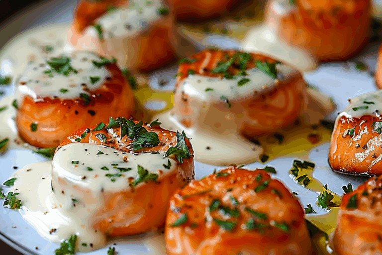 Salmon Bites with Garlic Cream Sauce