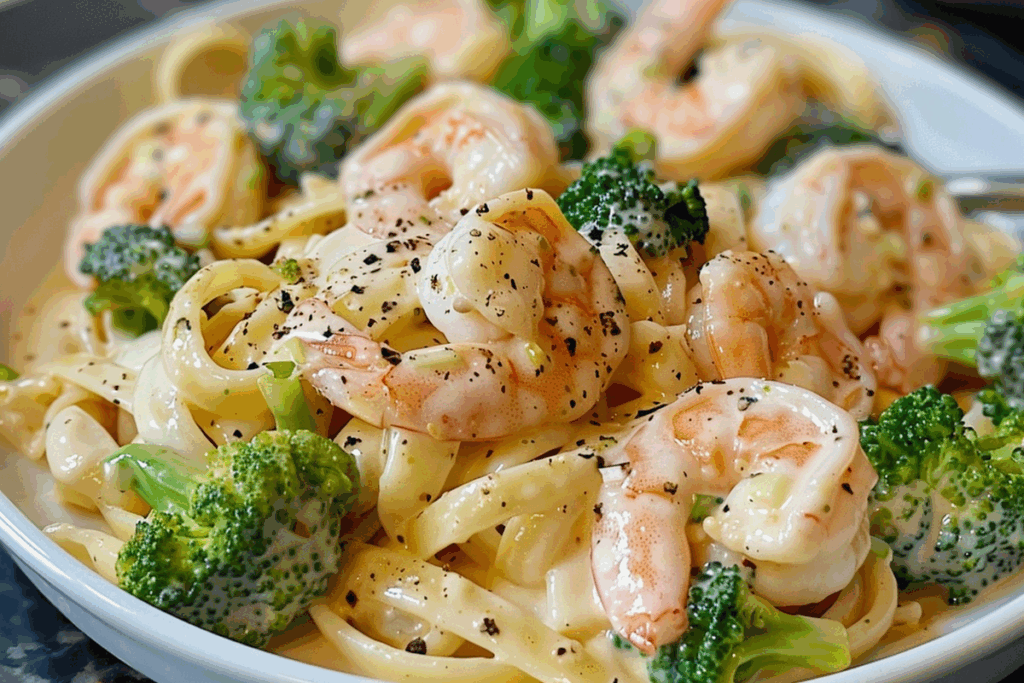 Creamy Shrimp and Broccoli Alfredo Pasta