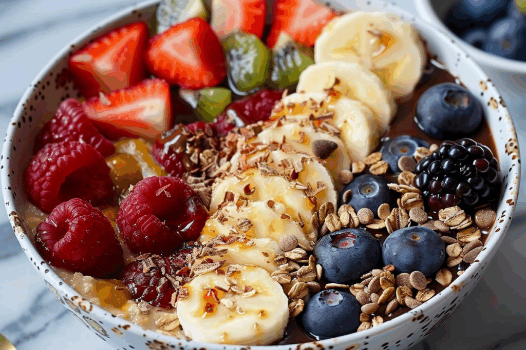Crunchy Chocolate Fruit Oatmeal Bowl