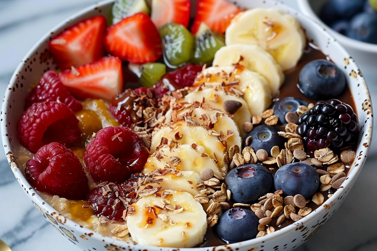 Crunchy Chocolate Fruit Oatmeal Bowl