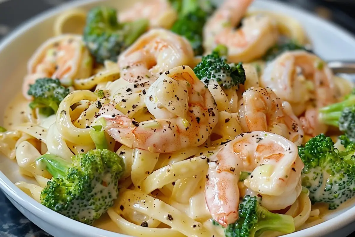Creamy Shrimp and Broccoli Alfredo Pasta