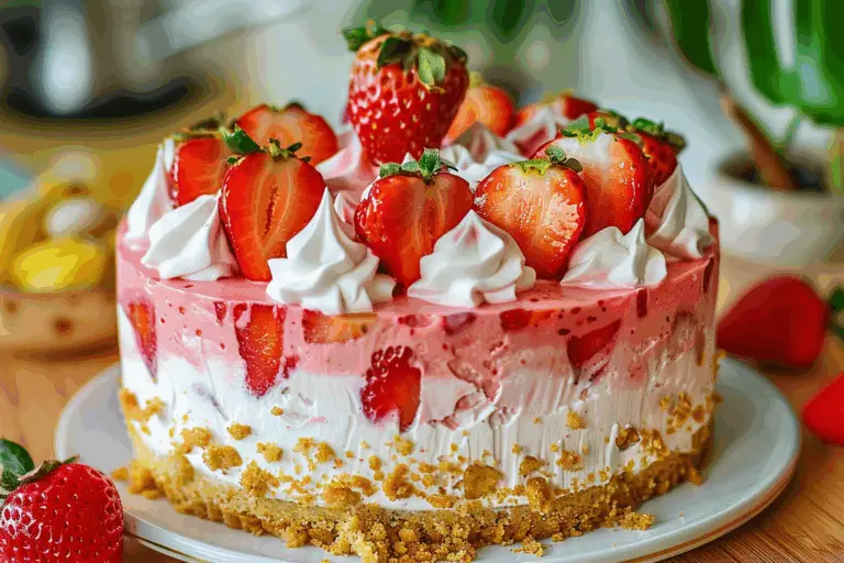 Tropical No-Bake Strawberry Split Cake