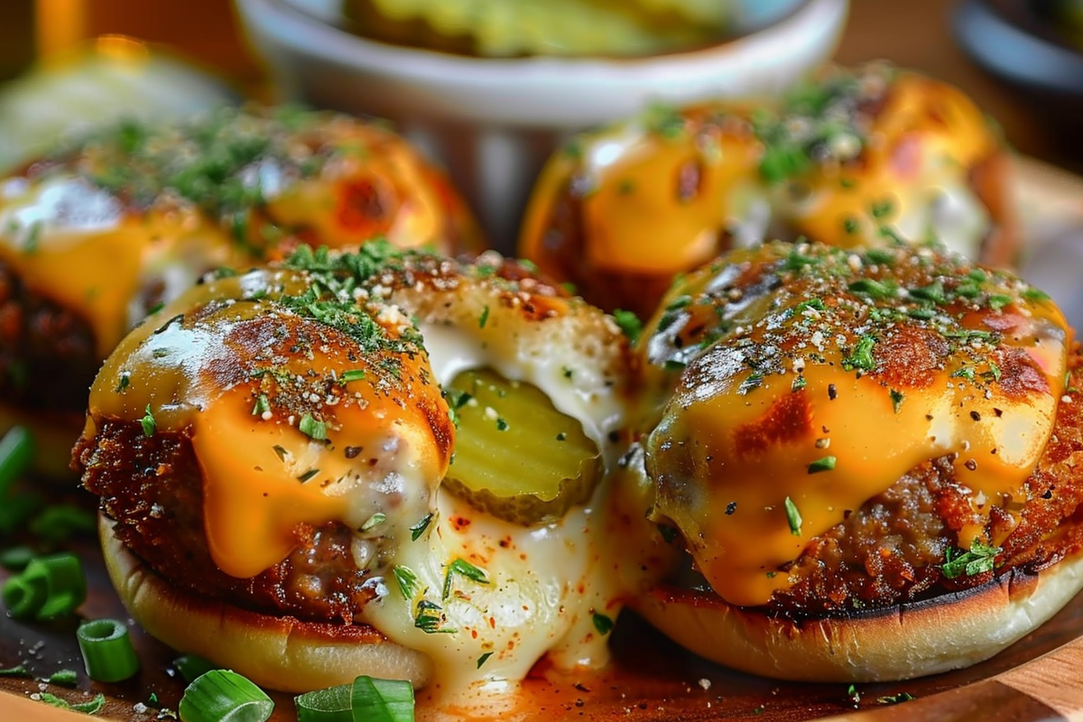 Dill Pickle Cheeseburger Mozzarella Bombs