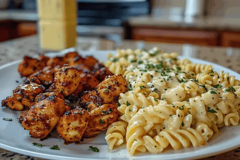 Garlic Butter Chicken Bites & Spicy Cajun Alfredo Twisted Pasta