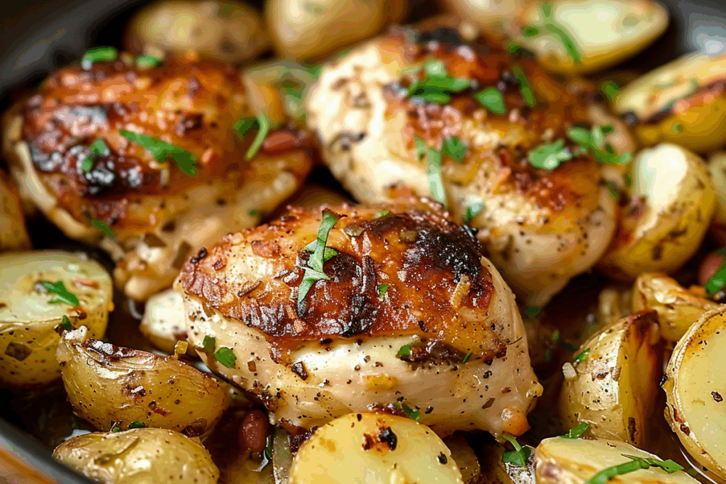 Garlic Parmesan Chicken Skillet with Crispy Potatoes