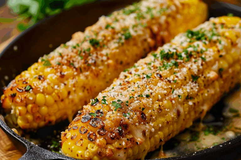 Skillet-Roasted Garlic Parmesan Corn on the Cob