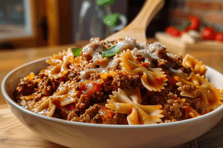 Creamy Bowtie Pasta with Beef Marinara