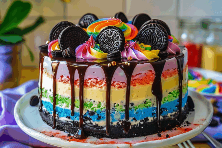 Rainbow Oreo Cheesecake Drip Cake