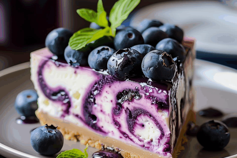 Elegant White Chocolate Blueberry Cheesecake
