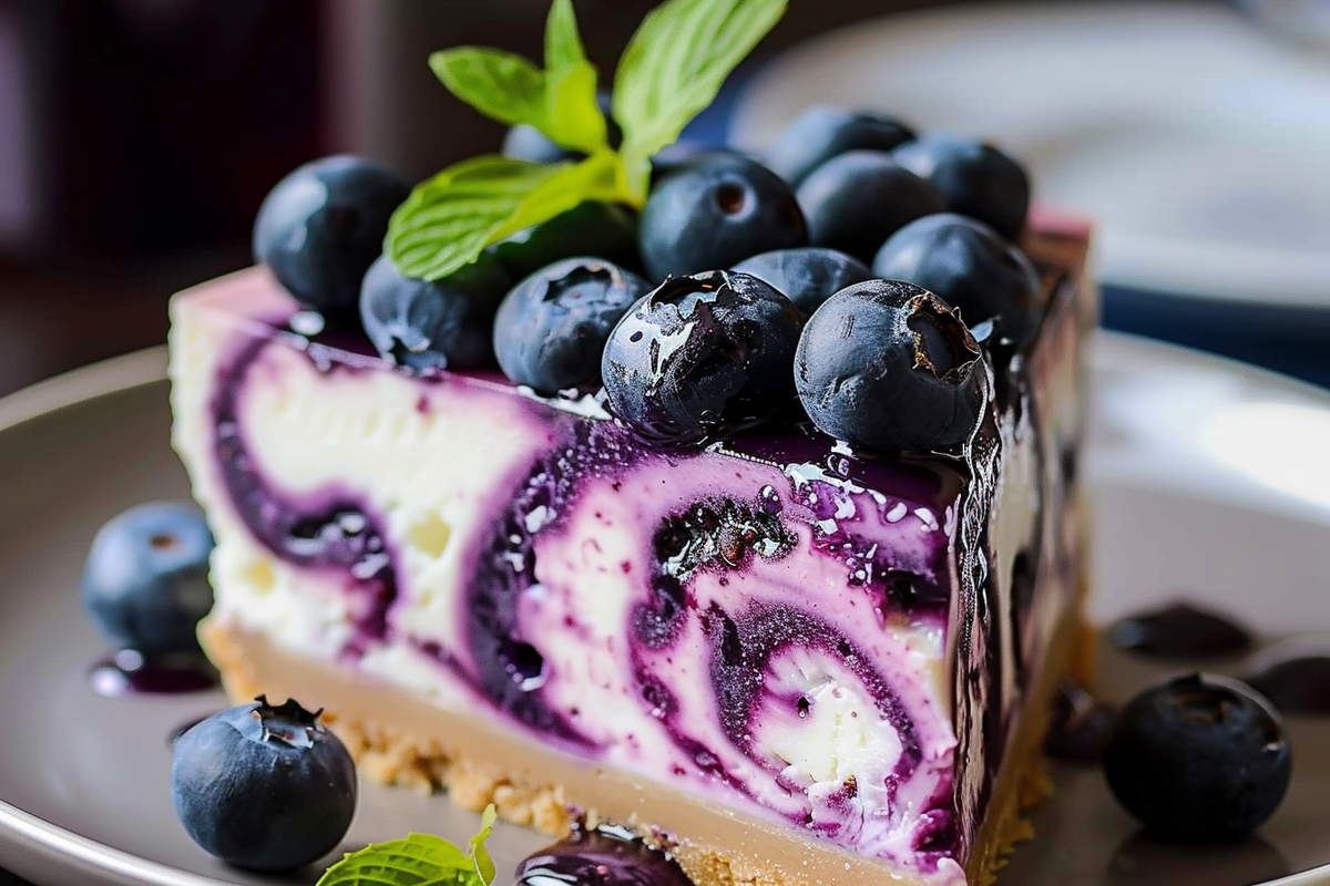 Elegant White Chocolate Blueberry Cheesecake