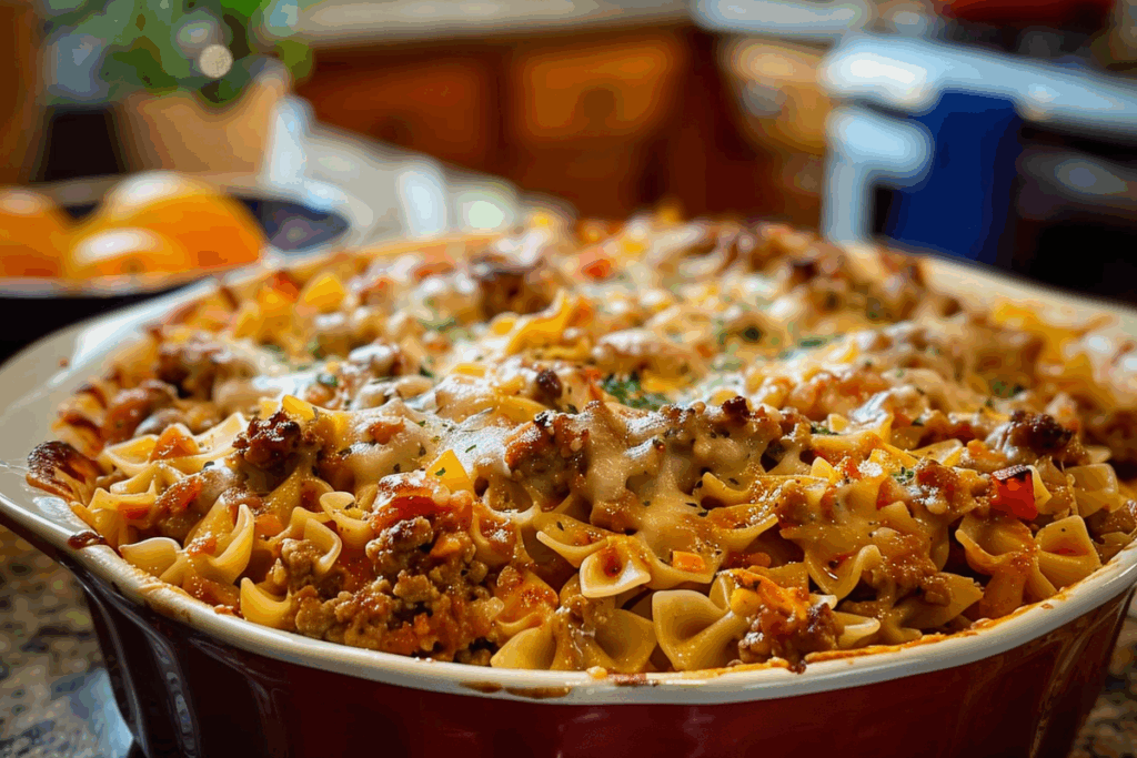 Cheesy Bowtie Casserole with Italian Ground Beef