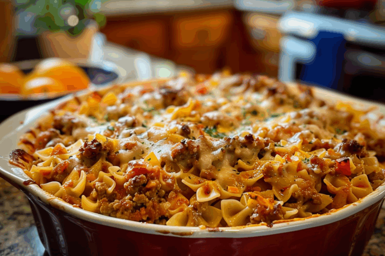 Cheesy Bowtie Casserole with Italian Ground Beef