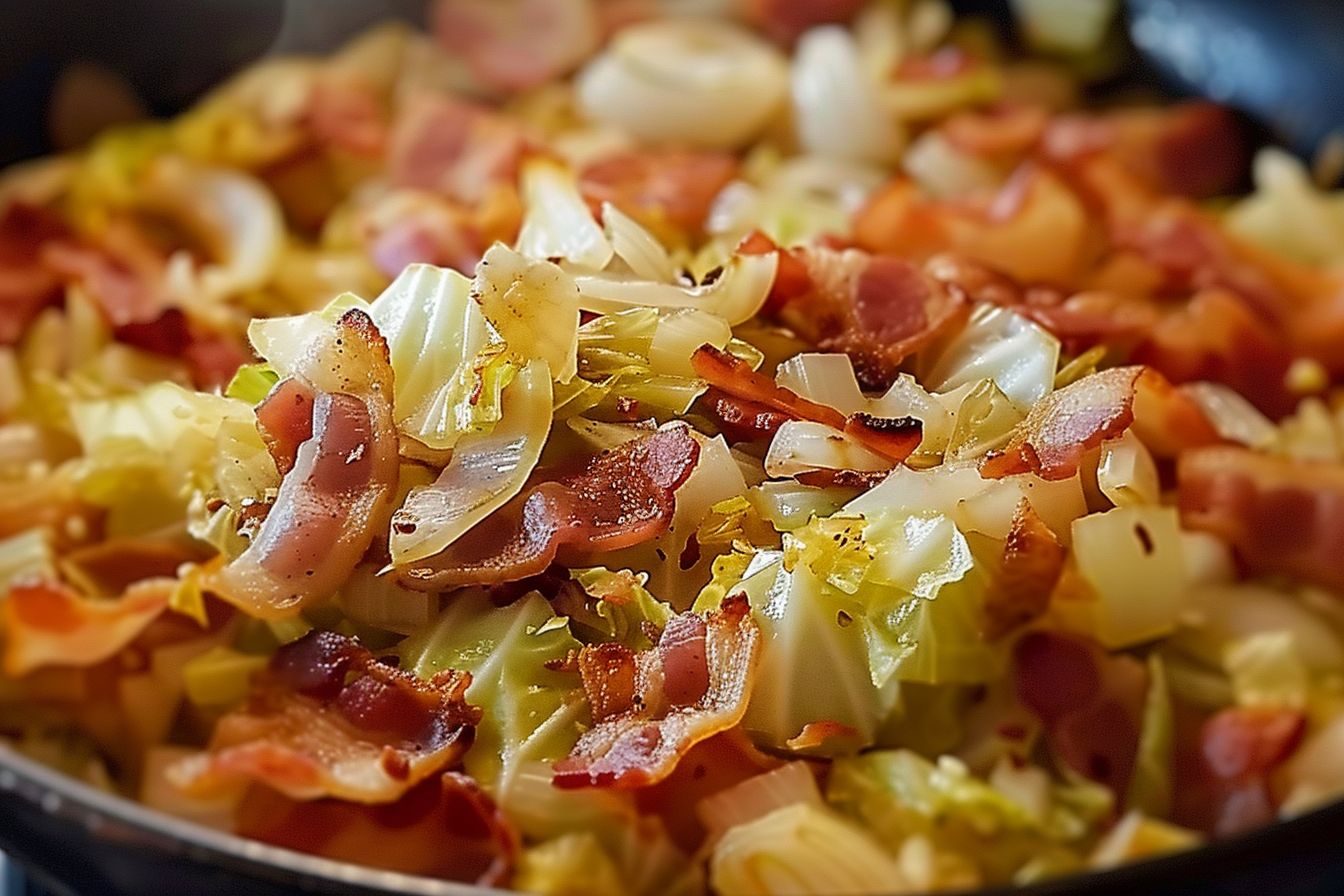 Fried Cabbage with Bacon Onion and Garlic