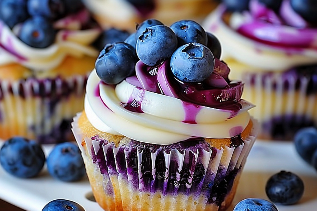 Luxurious White Chocolate Blueberry Cheesecake Cupcakes