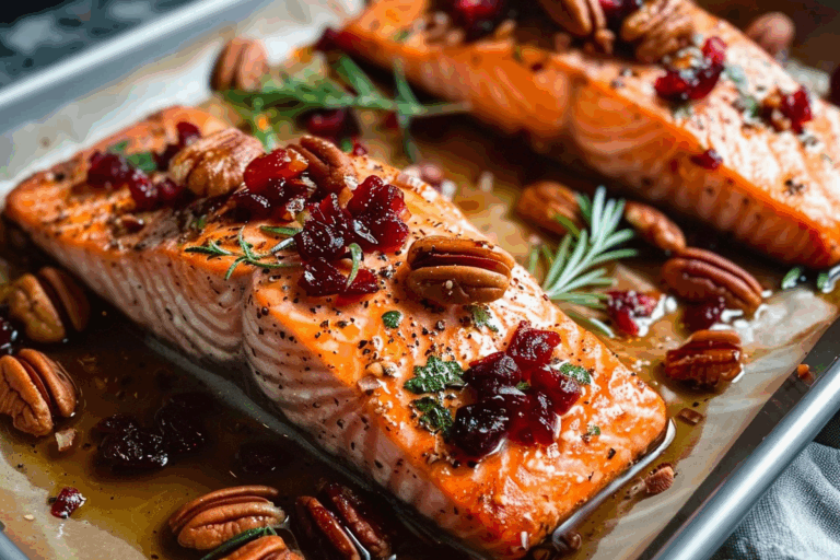 Baked Salmon with Cranberry Salsa and Pecans