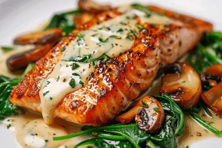 Creamy Garlic Butter Salmon with Spinach & Mushrooms