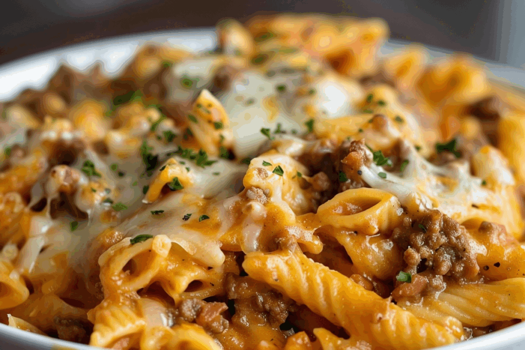 Creamy Beefy Crockpot Pasta Bake
