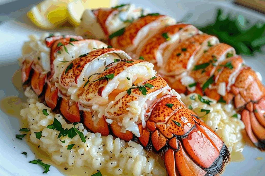 Butter Poached Lobster Tails with Risotto