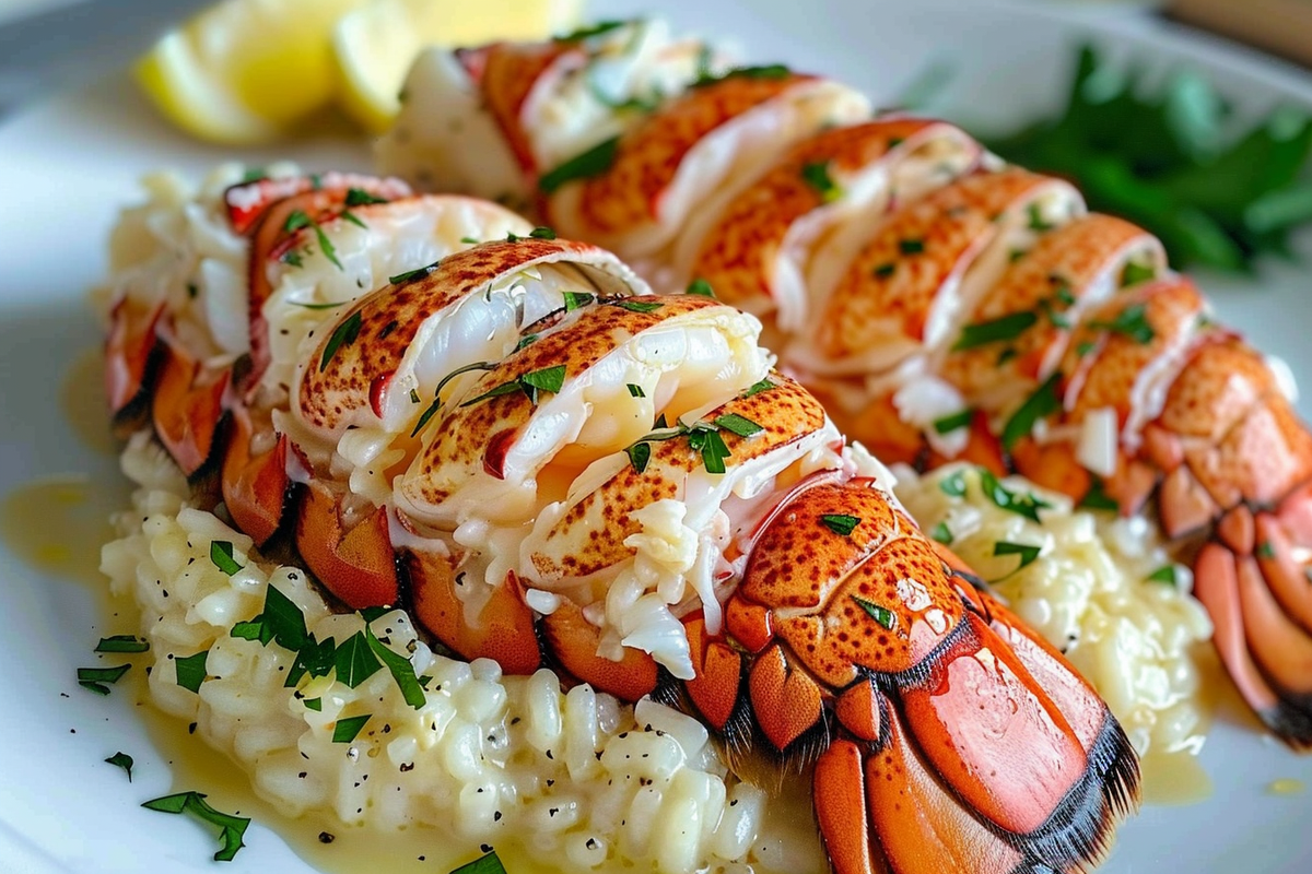Butter Poached Lobster Tails with Risotto