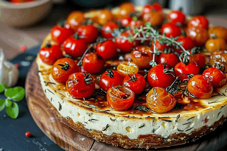 Savory Feta Cheesecake with Roasted Cherry Tomatoes and Thyme