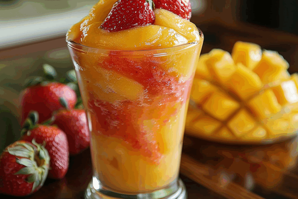 Fresh Mango Strawberry Swirled Slushies