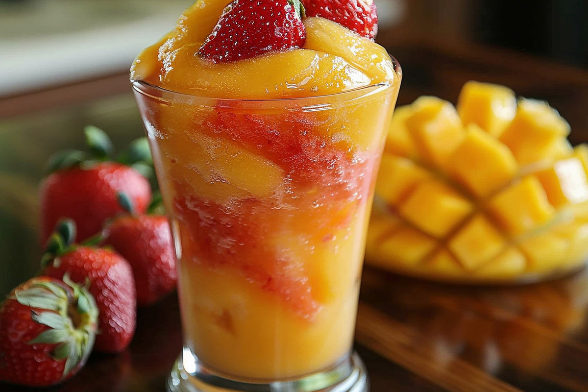 Fresh Mango Strawberry Swirled Slushies