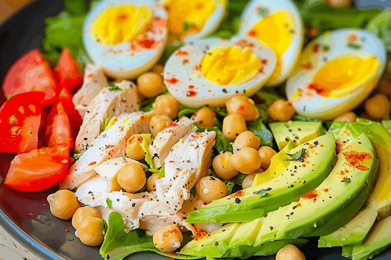 Avocado Chickpea Chicken Salad with Boiled Eggs