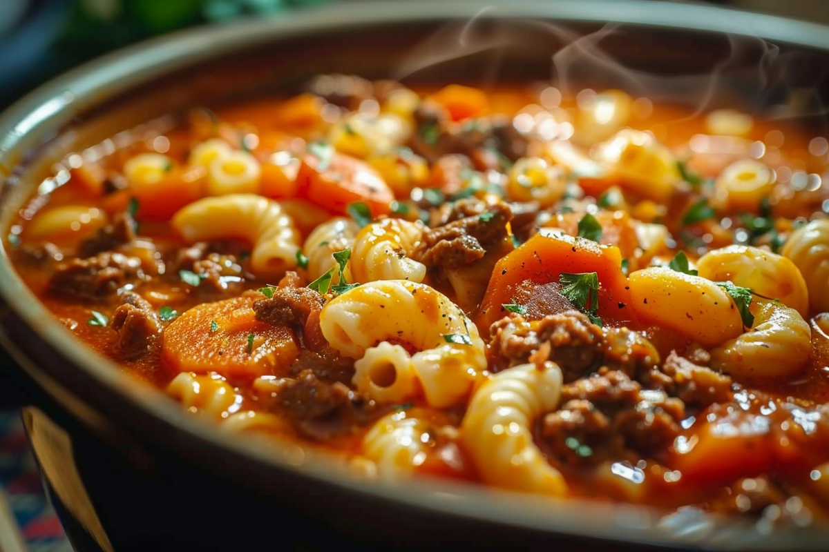Tomato Beef Macaroni Soup