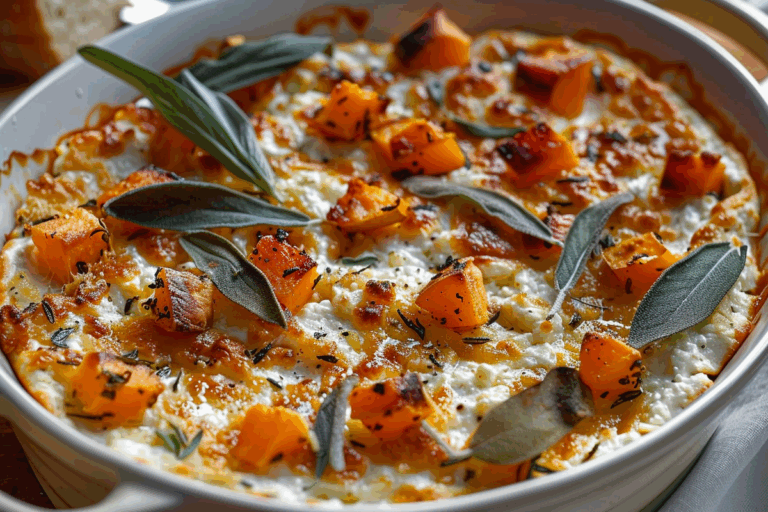 Baked Whipped Feta and Goat Cheese Dip with Sweet Potato Sage Magic
