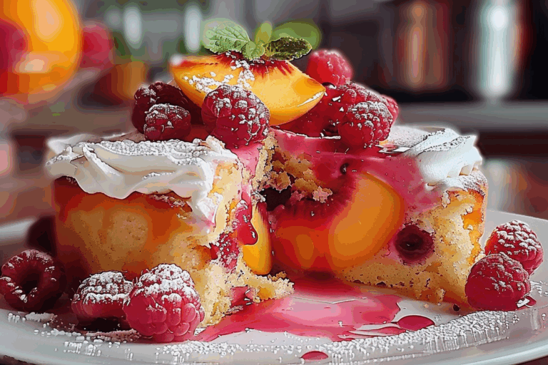 Juicy Peach Raspberry Cake