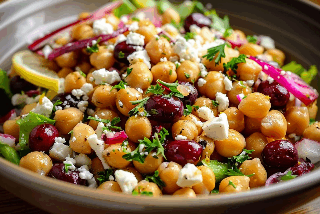 Feta and Cranberry Chickpeas with Lemon Vinaigrette