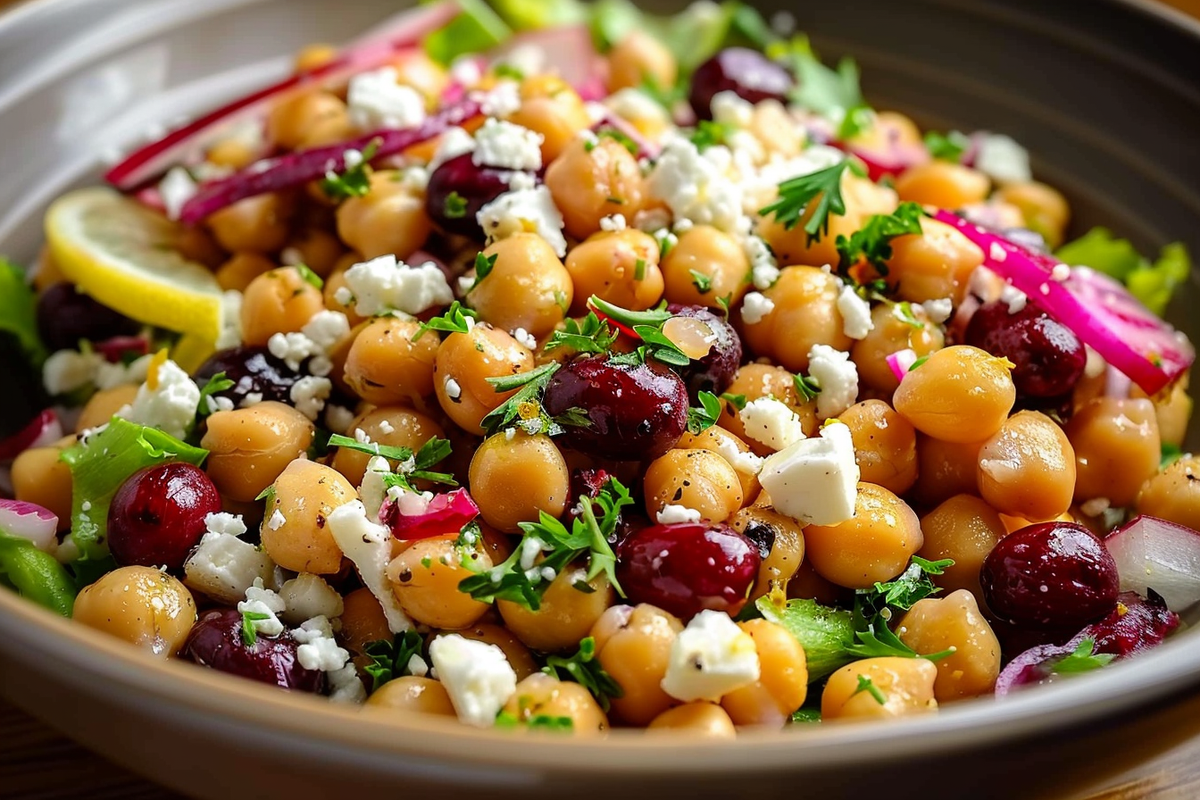 Feta and Cranberry Chickpeas with Lemon Vinaigrette