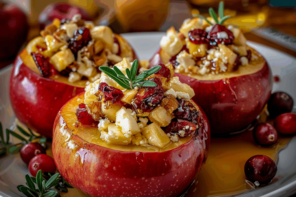 Baked Apples with Feta Honey and Cranberries