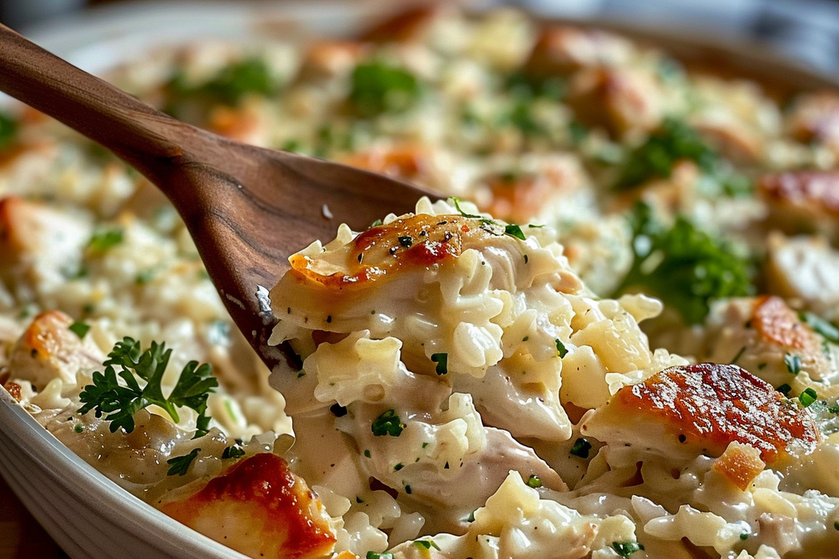 Creamy Chicken Alfredo Rice Casserole