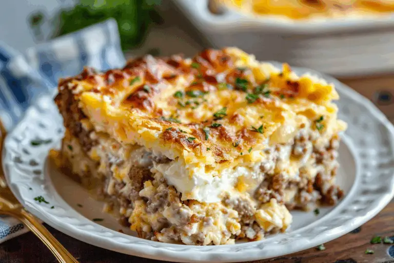 Sausage Egg and Cream Cheese Hashbrown Casserole